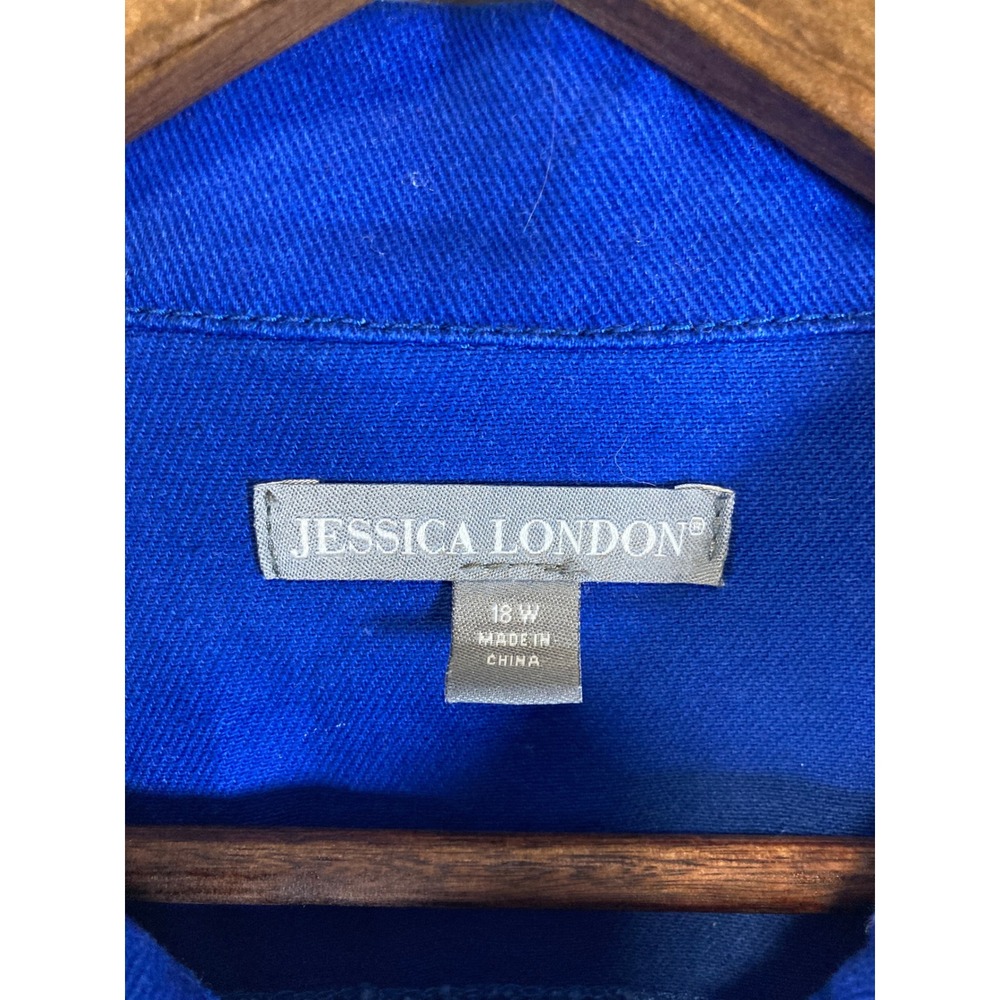 Vibrant Jessica London Womens 18W Cobalt Blue Cotton Longline‎ Chore Jacket - Picture 3 of 11